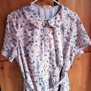 Wayward Fancies By Eshakti Pale Pink Floral Full Skirt Shirt Dress Size L